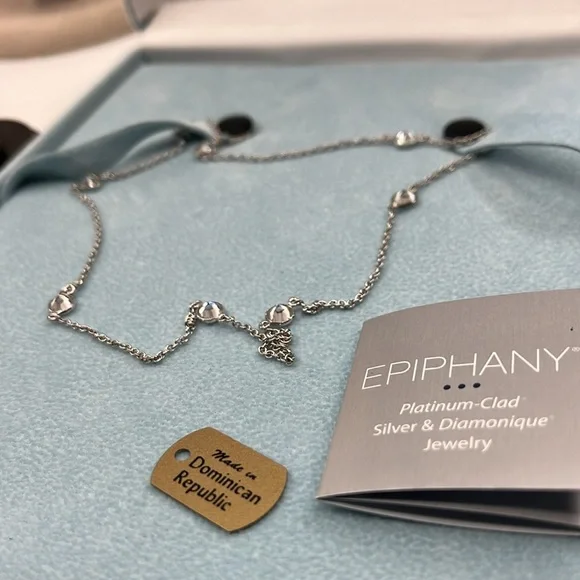 Vintage Epiphany Sterling Silver Diamonique Necklace – 16” - Picture 3 of 11